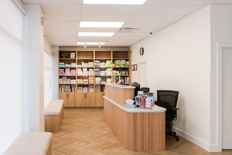 Reception and waiting area at Columbia Square Animal Hospital